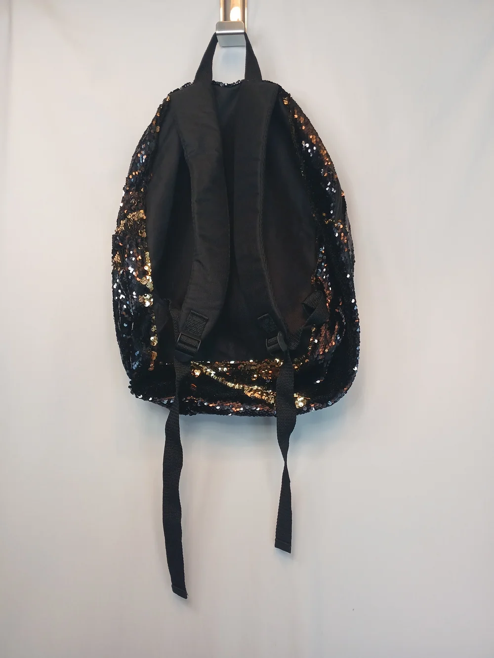 Black & Gold Reversible Sequin Zip Top Backpack NWOT